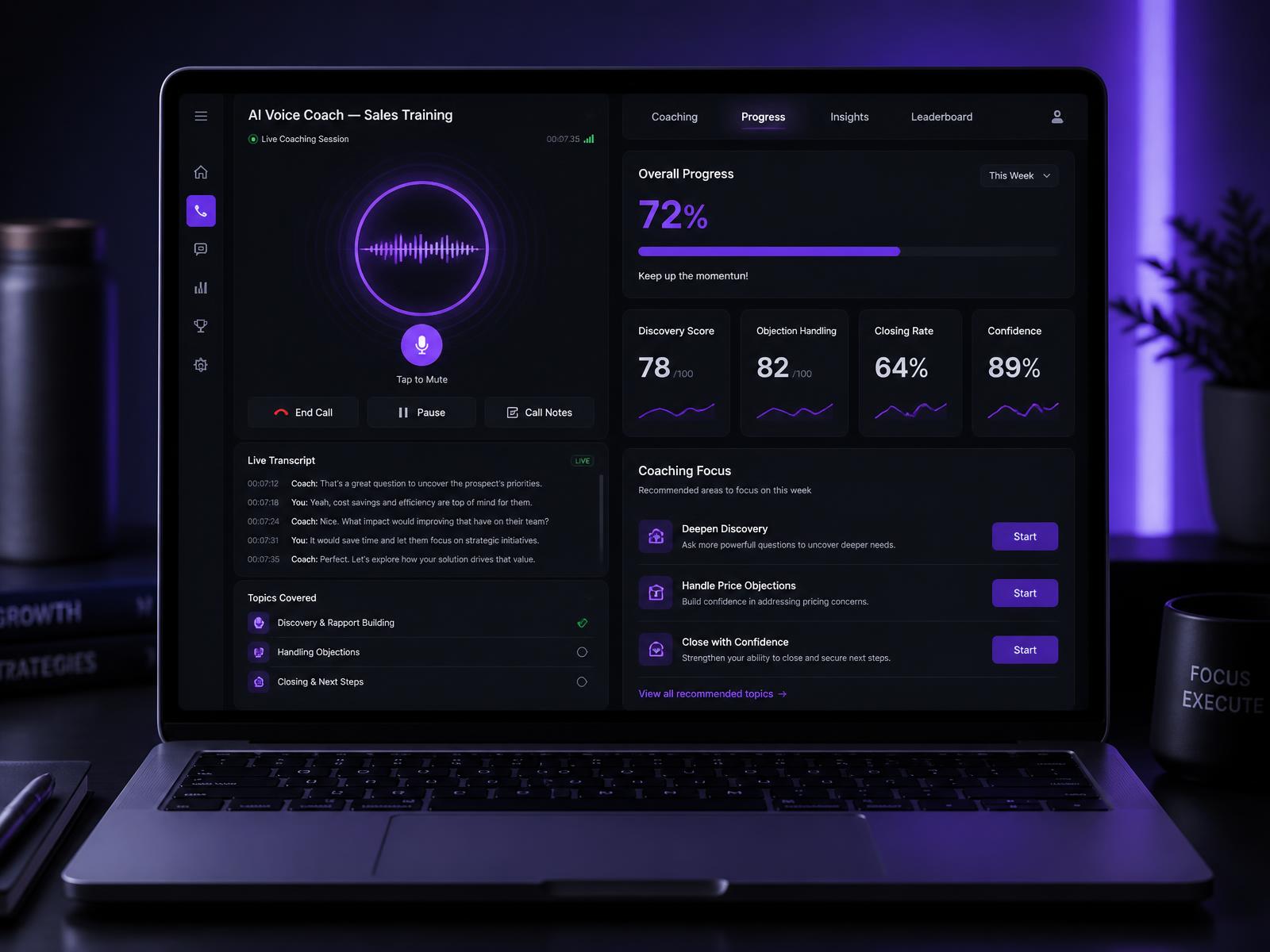 Skeells platform — voice-based AI sales coaching